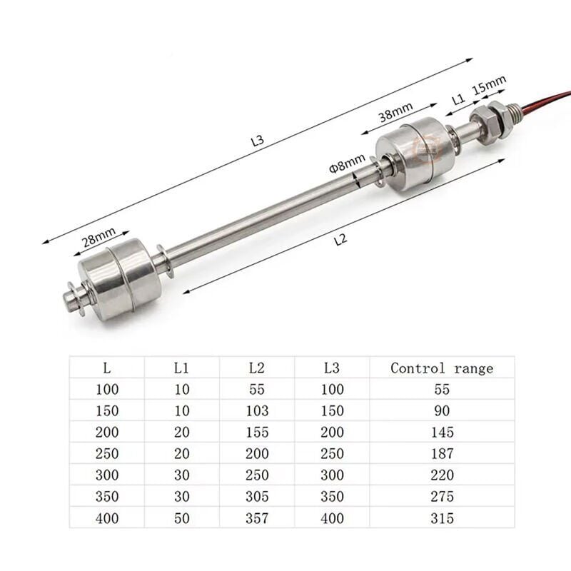 300mm Çift Bilyalı Paslanmaz Şamandıra Sıvı Seviye Sensörü