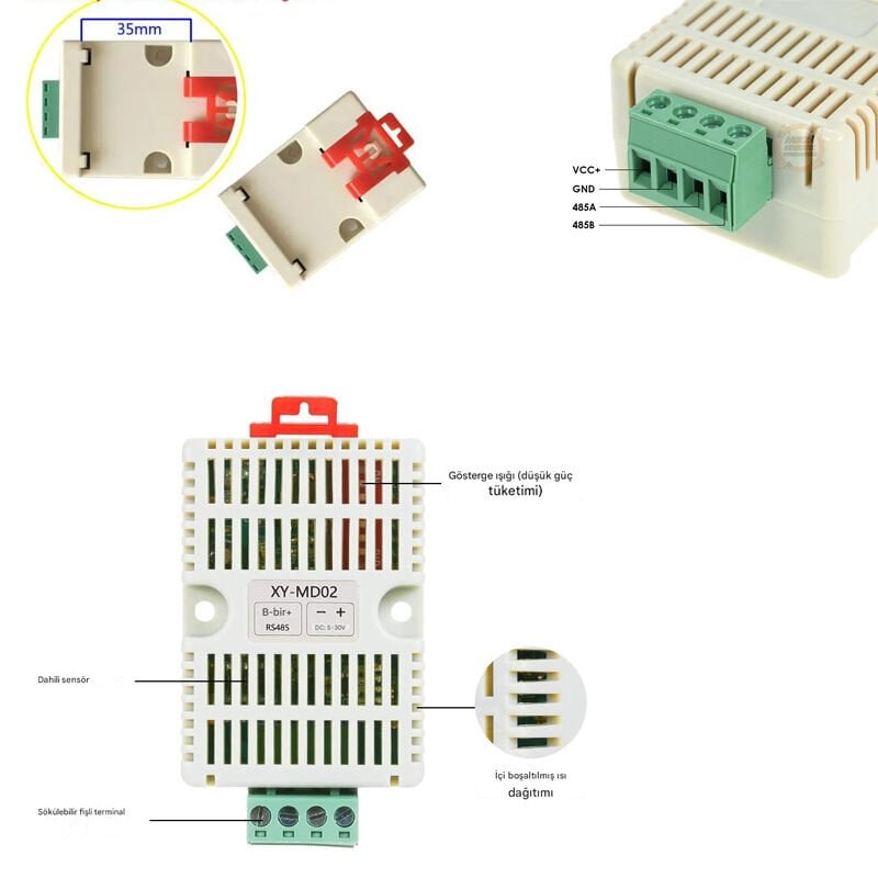 XY-MD02 RS485 Sıcaklık Nem Transmitteri Modbus-TRU SHT20 Endüstriyel Yüksek Hassasiyetli Sıcaklık Nem Sensörü