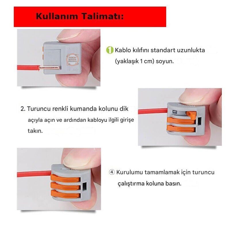 PCT-213 Hızlı Bağlantı Klemensi 3 Pin-Mandallı Vidasız Buat Terminali 32A