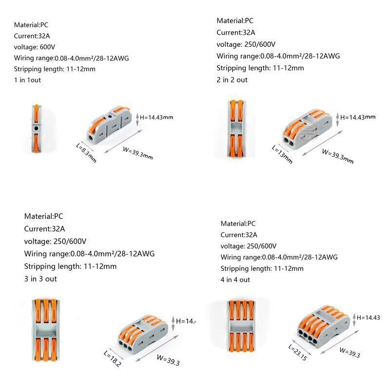 PCT-223 3-Giriş 3-Çıkış Kablo Birleştirici Klemens-Mandallı Vidasız Buat Terminali 32A