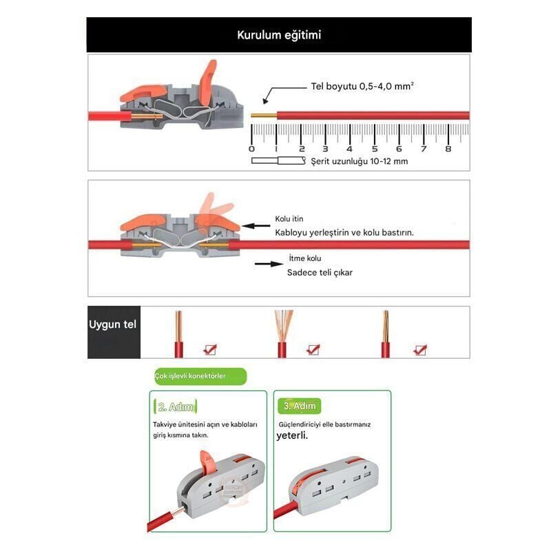 PCT-223 3-Giriş 3-Çıkış Kablo Birleştirici Klemens-Mandallı Vidasız Buat Terminali 32A