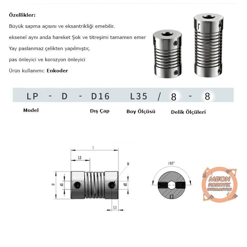 8x8 Mm Çelik Yaylı Enkoder Kaplini