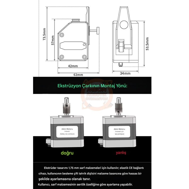 3D Yazıcı BMG Extruder Seti-Çift Mekanizmalı 1.75mm Filament CR10 Blu-3 MK8 Reprap