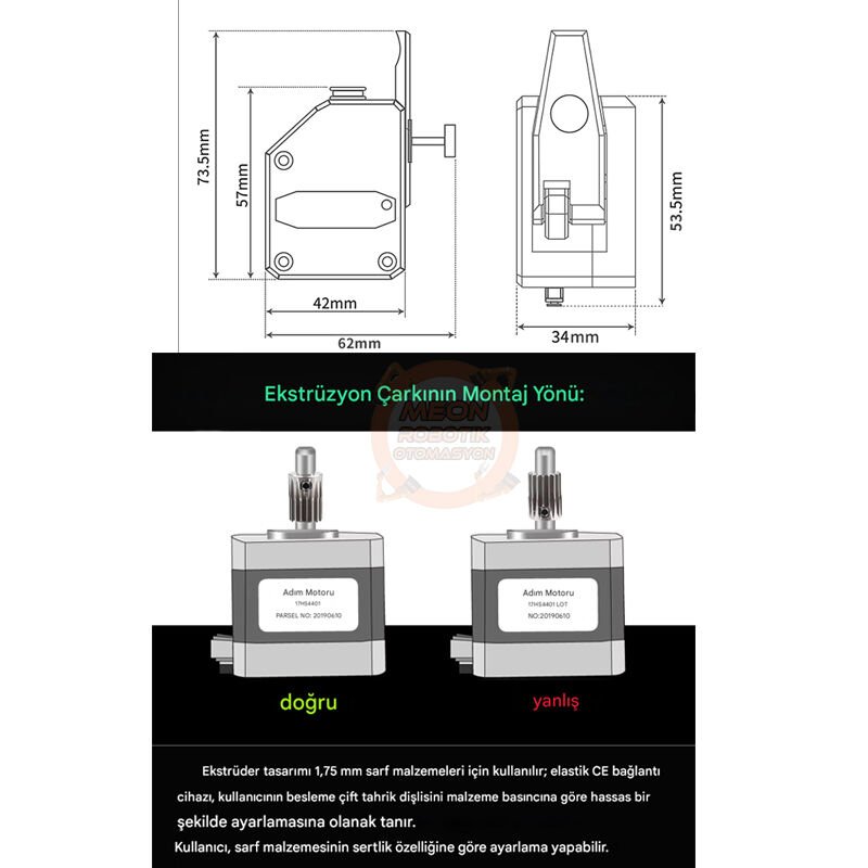 3D Yazıcı BMG Extruder Seti-Çift Mekanizmalı 1.75mm Filament CR10 Blu-3 MK8 Reprap
