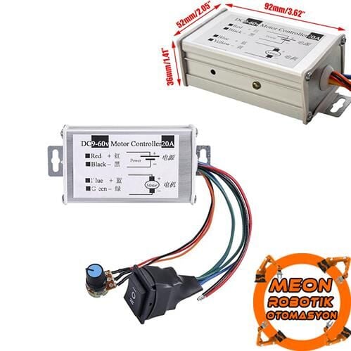 9V – 60V 20A Dc Motor İleri Geri Yön Kontrol Anahtarlı  Pwm Hız Kontrol Kartı