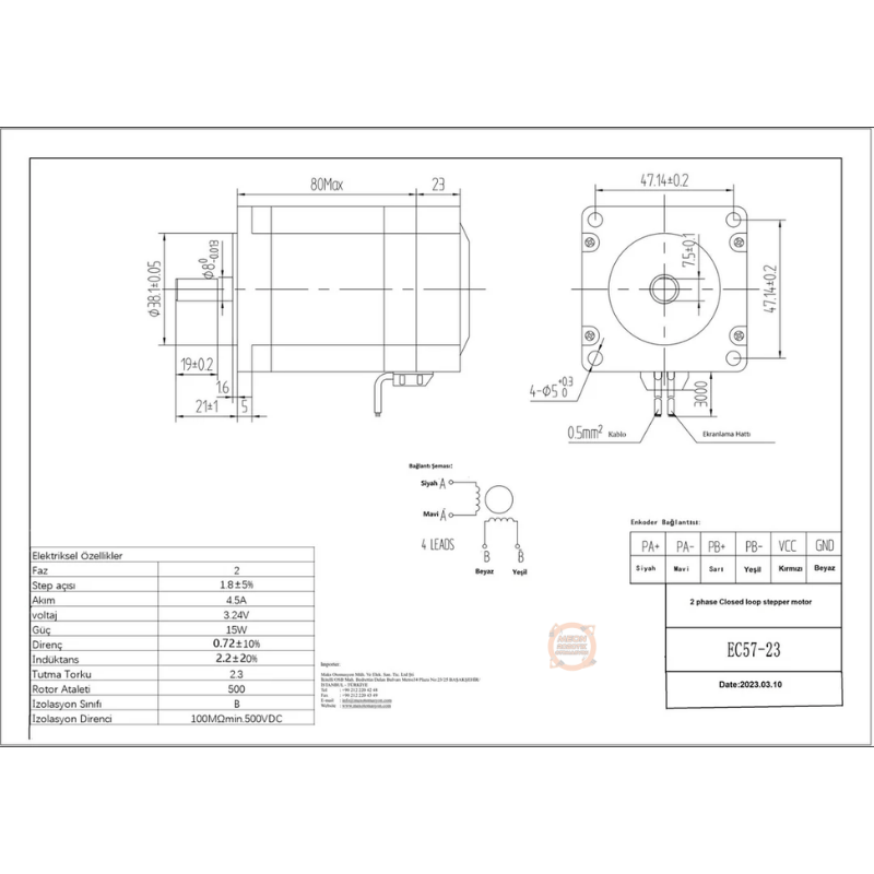 Nema23 2.3 Nm Enkoderli Kapalı Çevrim Step Motor (Hybrid Servo Motor)