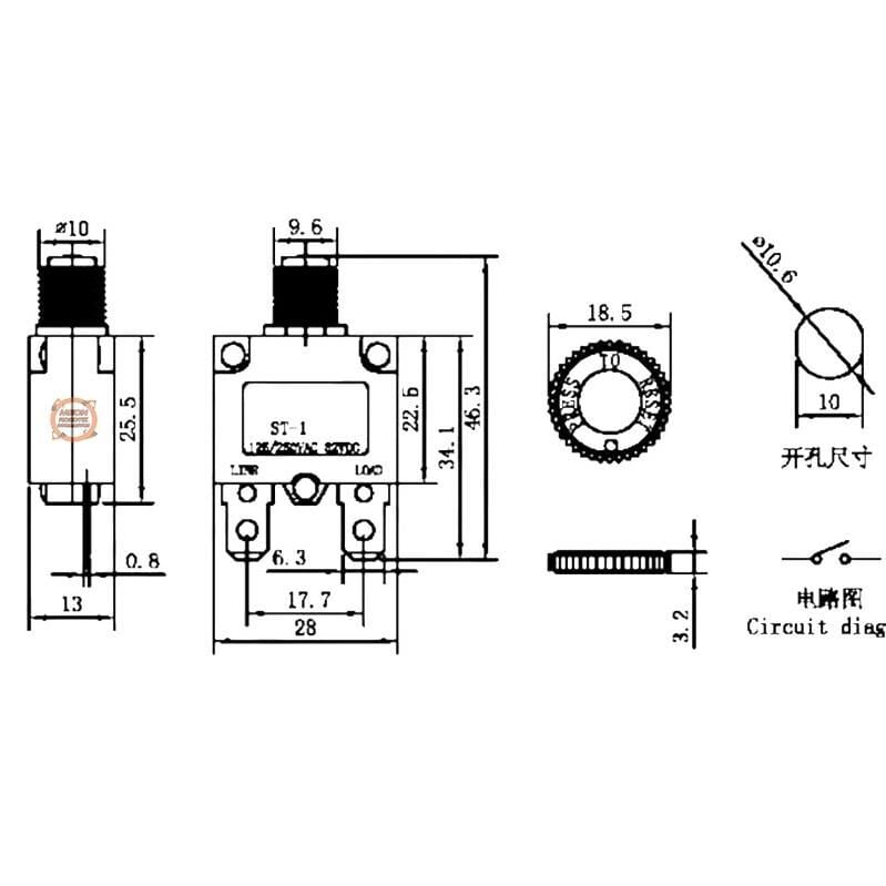 ST Serisi 125-250VAC 32VDC Devre Kesici Aşırı Akım Koruma Sigortası 3 Amper