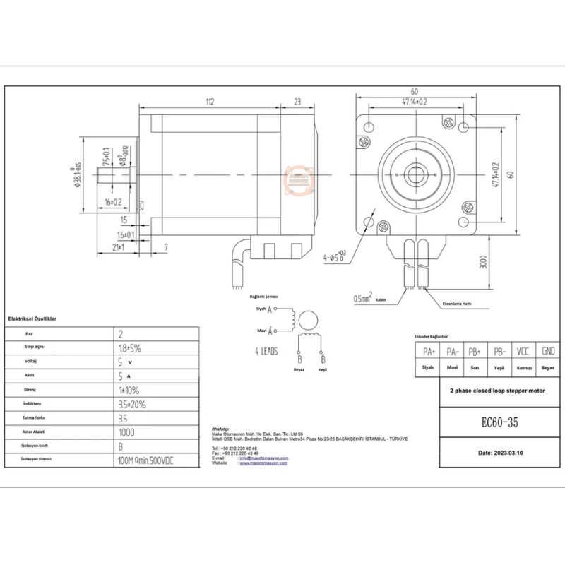 Nema24 3.5 Nm Enkoderli Kapalı Çevrim Step Motor/Hybrid Servo Motor(EC60-35)