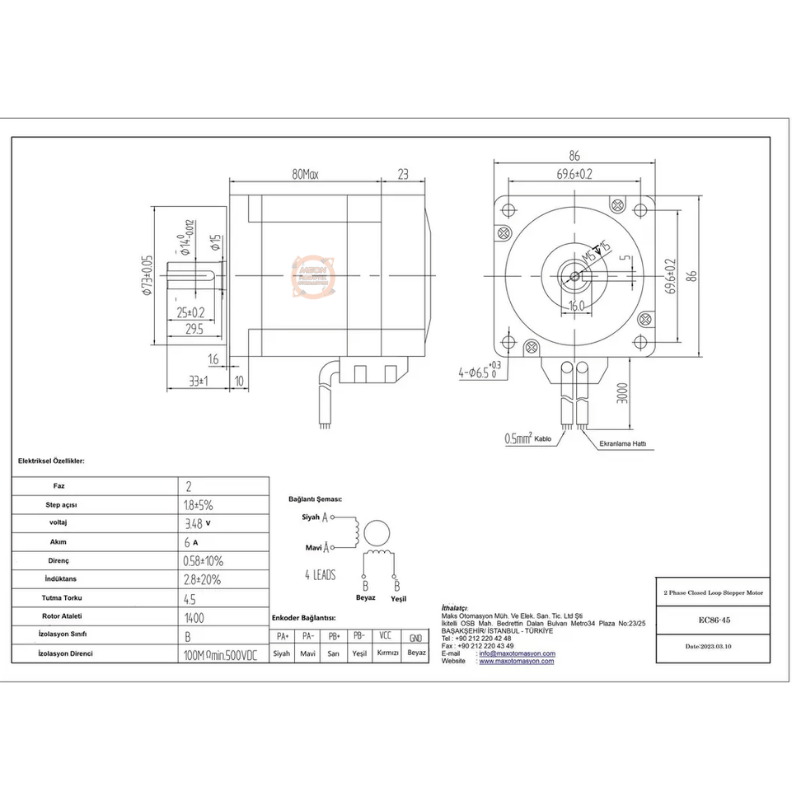 Nema34 4.5 Nm Enkoderli Kapalı Çevrim Step Motor/Hibrit Servo (EC86-45)