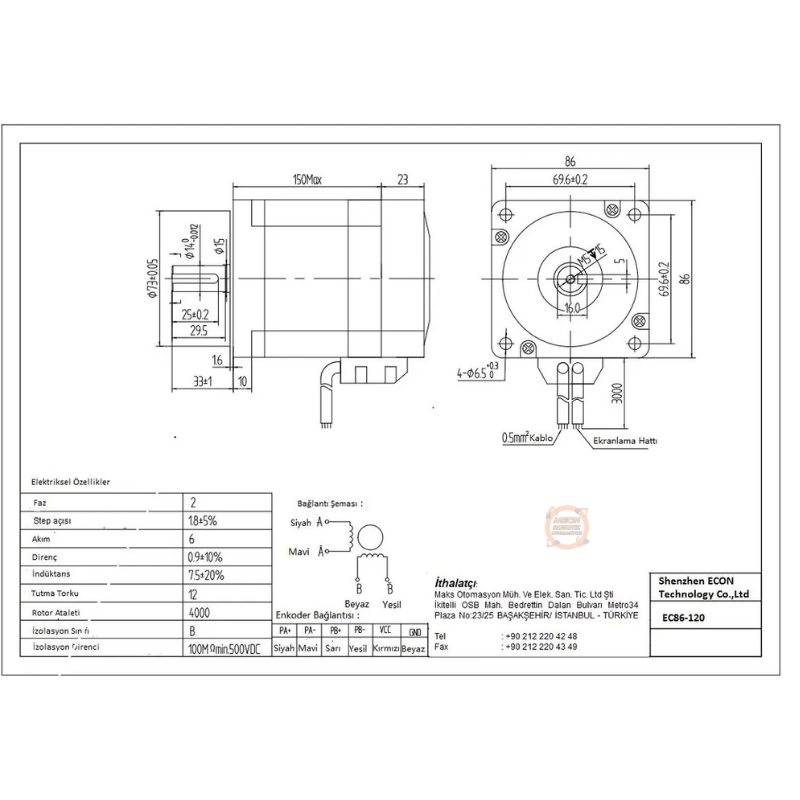 Nema34 12 Nm Enkoderli Kapalı Çevrim Step Motor/Hibrit Servo (EC86-120)