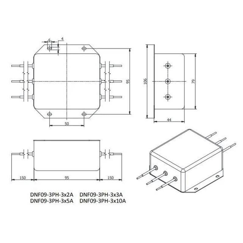 Aerodev DNF09-3PH 440V 10A Trifaze Şebeke Emi Filtresi Kablolu
