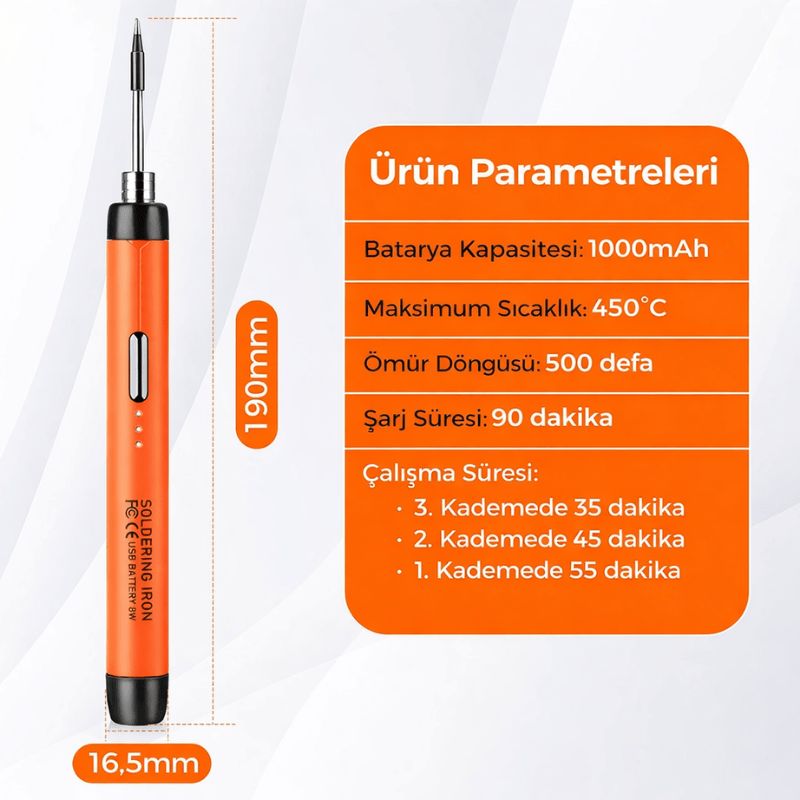 USB Type-C Şarjlı Dijital Ekranlı Kalem Havya Seti – 420°C - 3 Kademeli