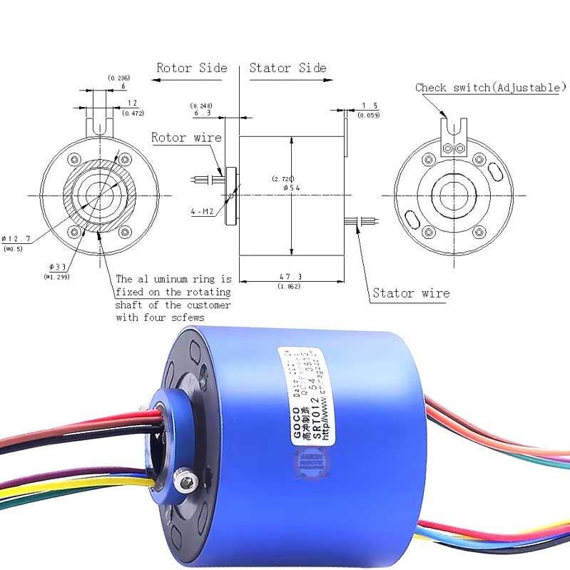 SRT012-54-0810 12,7mm Delikli Slip Ring 8 Kanal 10A-Mile Geçmeli Slip Ring
