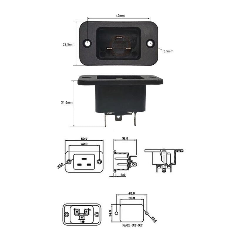 Power Soket C20 Kulaklı Şase Tipi Erkek AC Besleme Soketi | 16A 250V