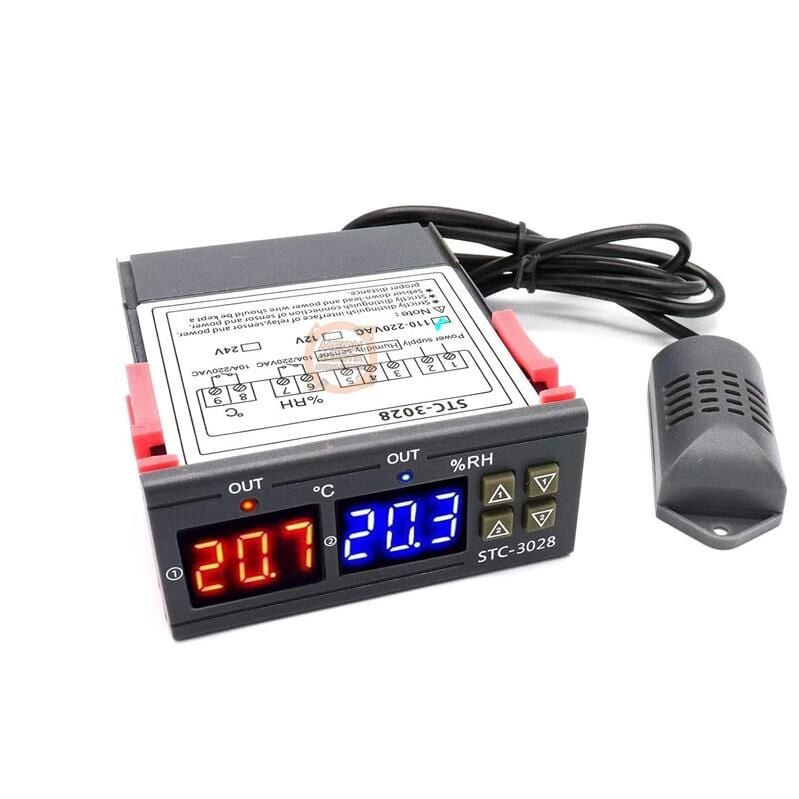 STC-3028 220V Problu Çift Ekran Dijital Termostat Sıcaklık Nem Kontrol Cihazı