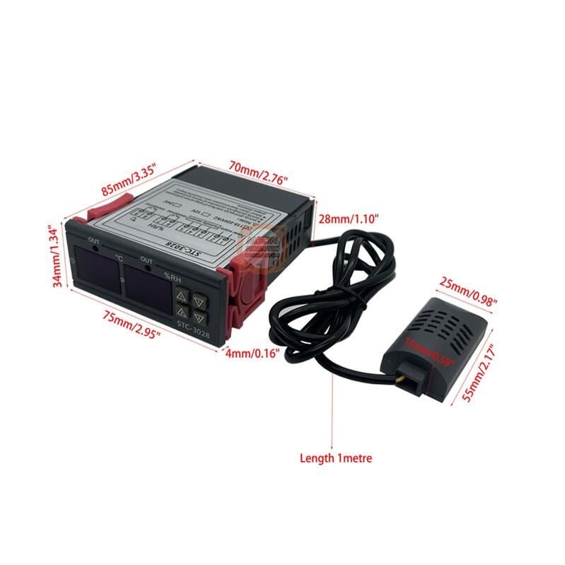 STC-3028 220V Problu Çift Ekran Dijital Termostat Sıcaklık Nem Kontrol Cihazı