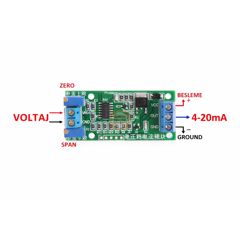 0-5V / 0-10V to 4-20mA Voltaj – Akım Sinyal Çevirici Modül