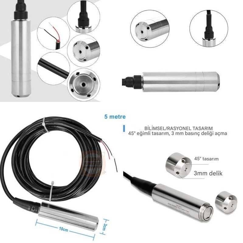 Su Seviye Sensörü 12-30Vdc 4-20mA  5 Metre Kablolu / YB-2J-F