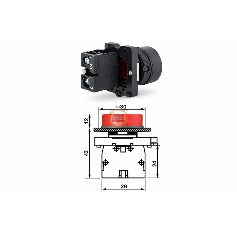 22mm Kırmızı Yaylı Buton | Normalde Kapalı (NC) – Endüstriyel Switch - LAY5-EA42