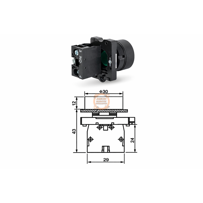 22mm Yeşil Yaylı Buton | Normalde Açık (NO) – Endüstriyel Switch - LAY5-EA31
