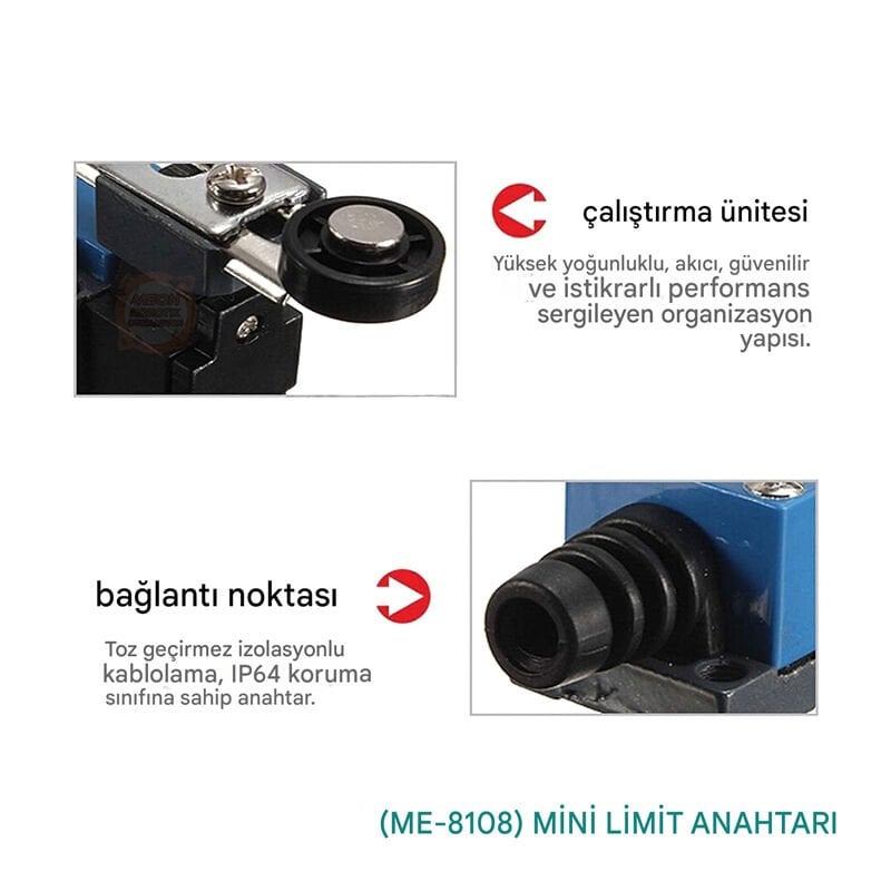 ME-8108 Ayarlanabilir Kollu Makaralı Limit Switch (2NC + 2NO) – IP65 5A 250VAC