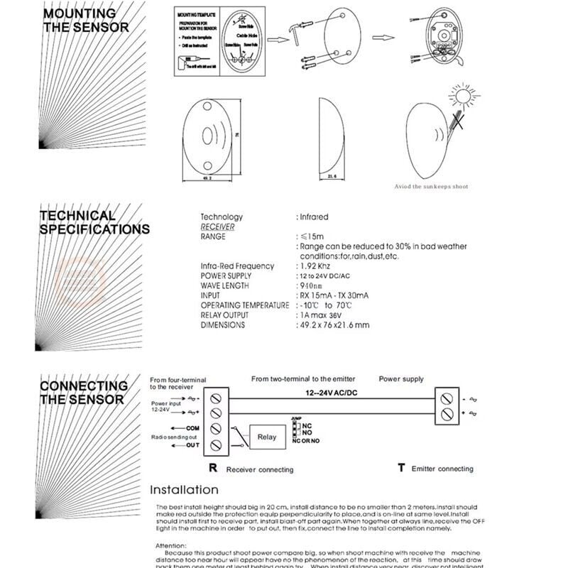 Bariyer Sensörü AC/DC 12-24V Kızılötesi Fotoselli Işın Sensörü