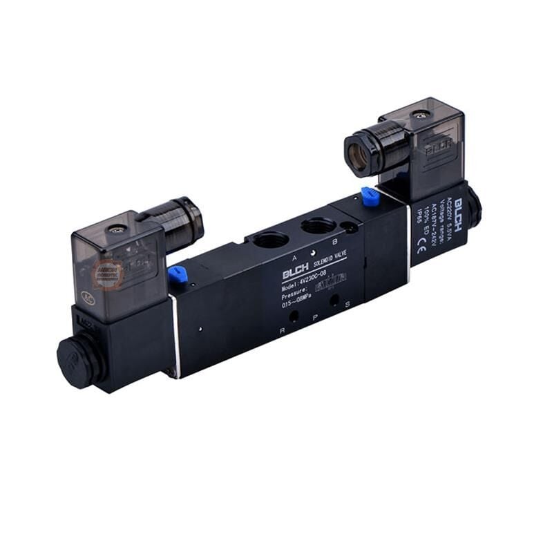 Blch 4V230C-08 Dc 24V 3 Pozisyonlu 5 Yollu Pnömatik Solenoid Valf-Çift Bobinli Orta Konum Kilitli