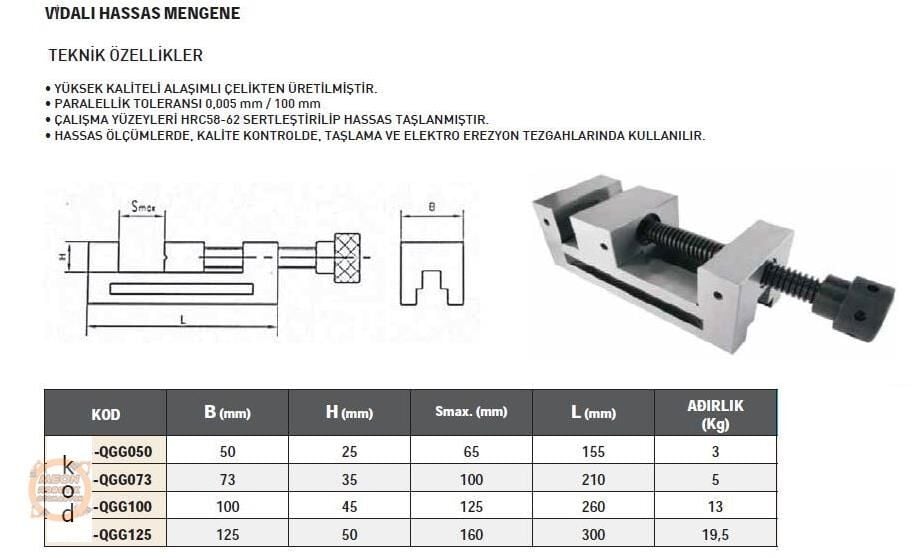 Taşlanmış Hassas Vidalı Cnc Mengenesi-QGG73