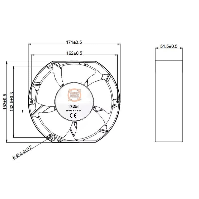 24V DC Aksiyel Fan 172x150x51mm Rulmanlı Endüstriyel Soğutma Fanı