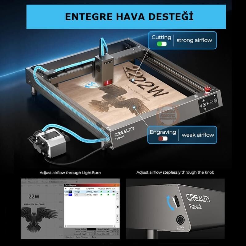 Creality Falcon2 22W Lazer Gravür Kazıma Kesme Makinesi Hava Destekli
