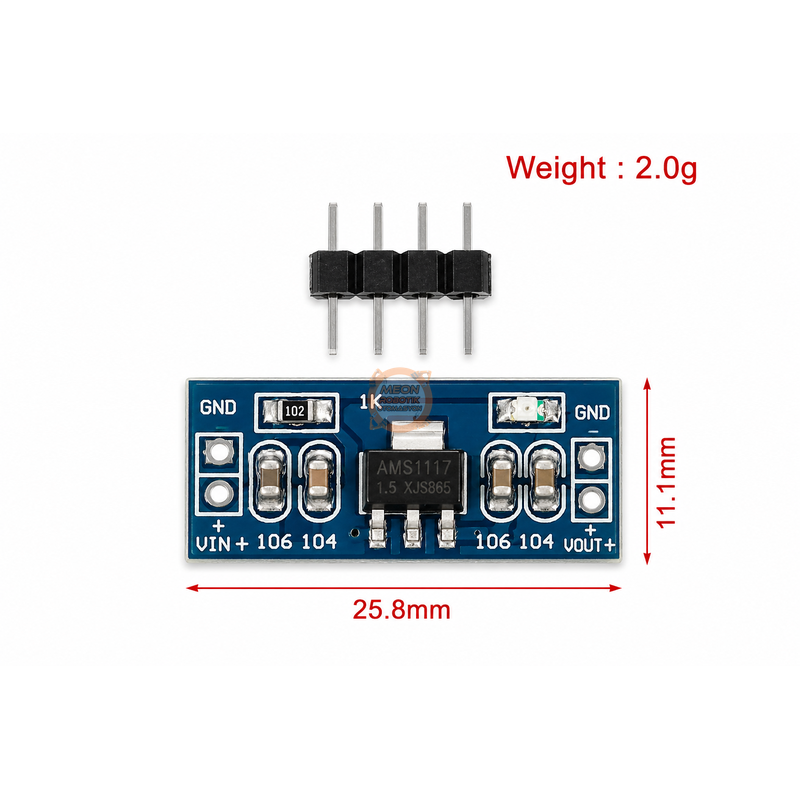 AMS1117 Regülatör 3.3V 800mA Lineer Güç Modülü Breadboard Uyumlu
