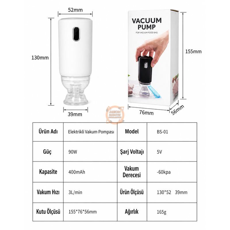 Elektrikli Vakum Pompası Filament Saklama Poşeti Uyumlu Mini Hava Tahliye Cihazı