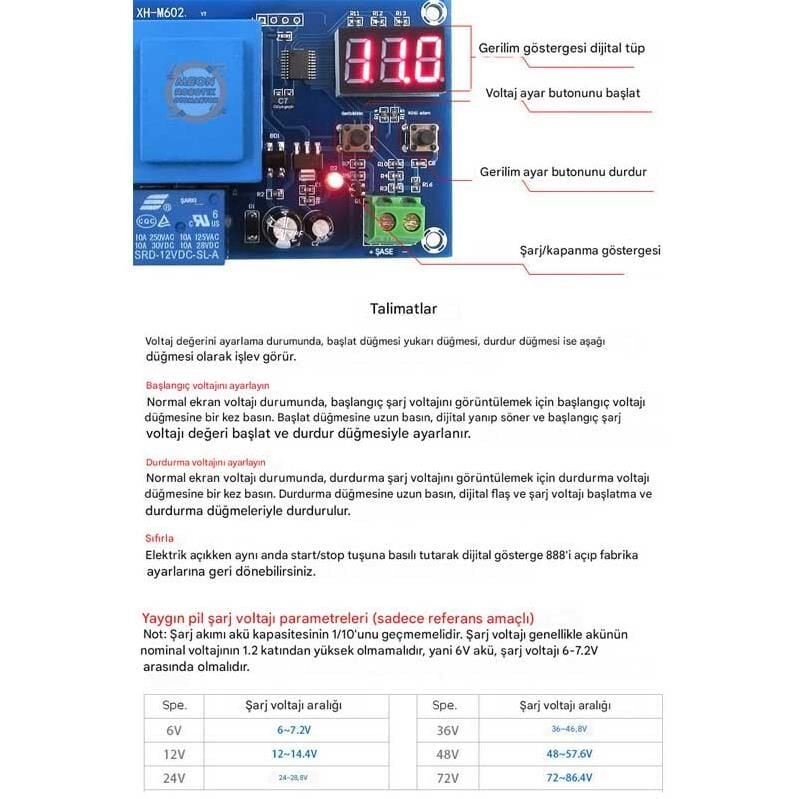 XH-M602 Lityum Pil Akü Şarj Kontrol Modülü