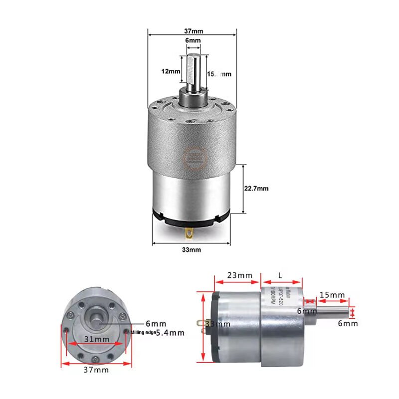 12V 35mm 200 Rpm Redüktörlü Yüksek Torklu Dc Motor JGB37-520