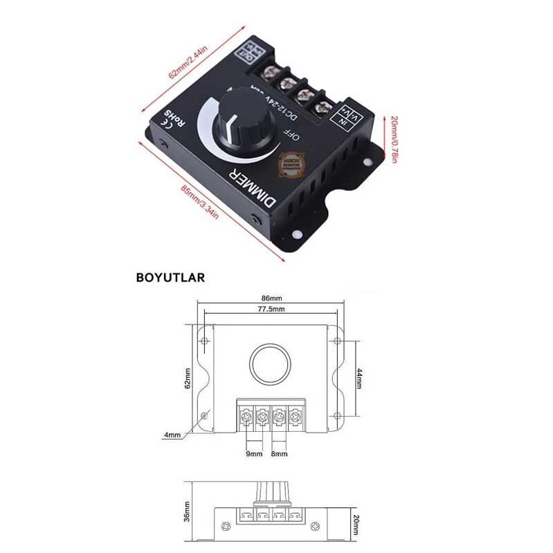 DC 12V-24V 30A Led Dimmer-Ayarlanabilir Parlaklık Lamba Modülü