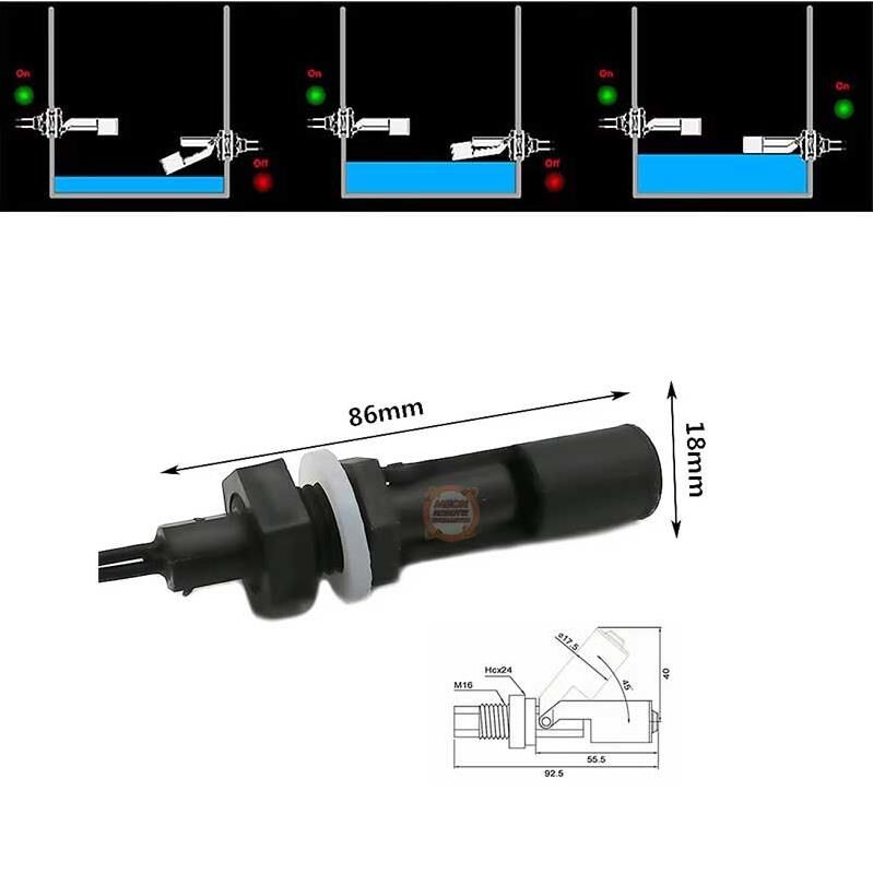 Yatay Tip Şamandıra Sıvı Su Seviye Sensörü -Siyah Plastik Gövde