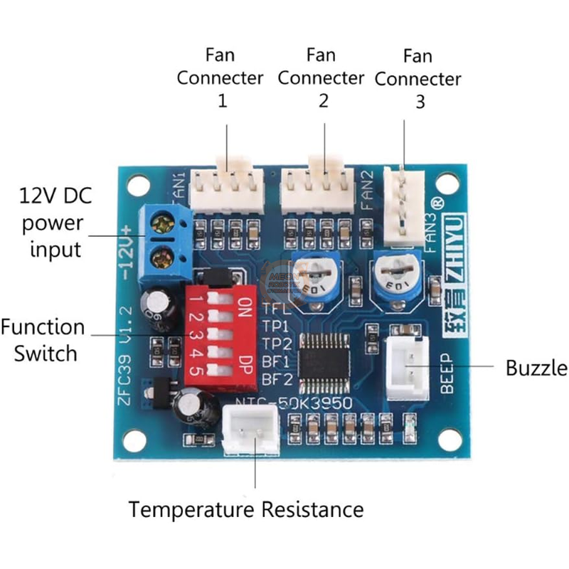 Fan Kontrol Devresi 12V 5A PWM Sıcaklık Problu 3 Fan Hız Kontrol Modülü