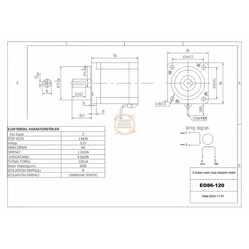 12 Nm Nema34 Step Motor EO86-120 JKON-TEK