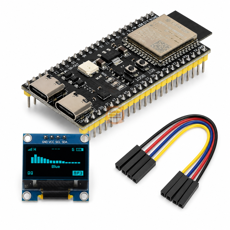 (Paket) ESP32-S3-DevKitC-1 N16R8 + OLED LCD 128x64 0.96 inch Mavi Ekran + 4 Kanal Jumper Kablo TarisBot Özel Paketi