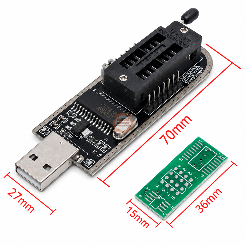 CH341A Programlayıcı 24/25 Serisi EEPROM Flash BIOS + SOIC8 Test Klipsi