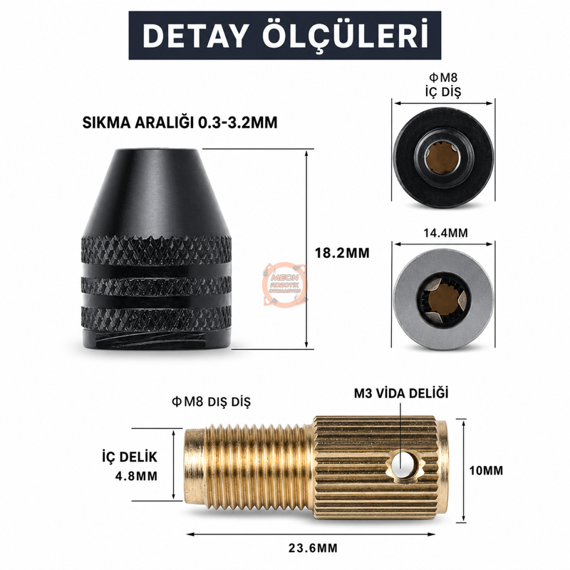 Mini Mandren Seti 0.3-3.2mm 5mm Motor Mili Uyumlu – Mikro Delme - Drill Chuck