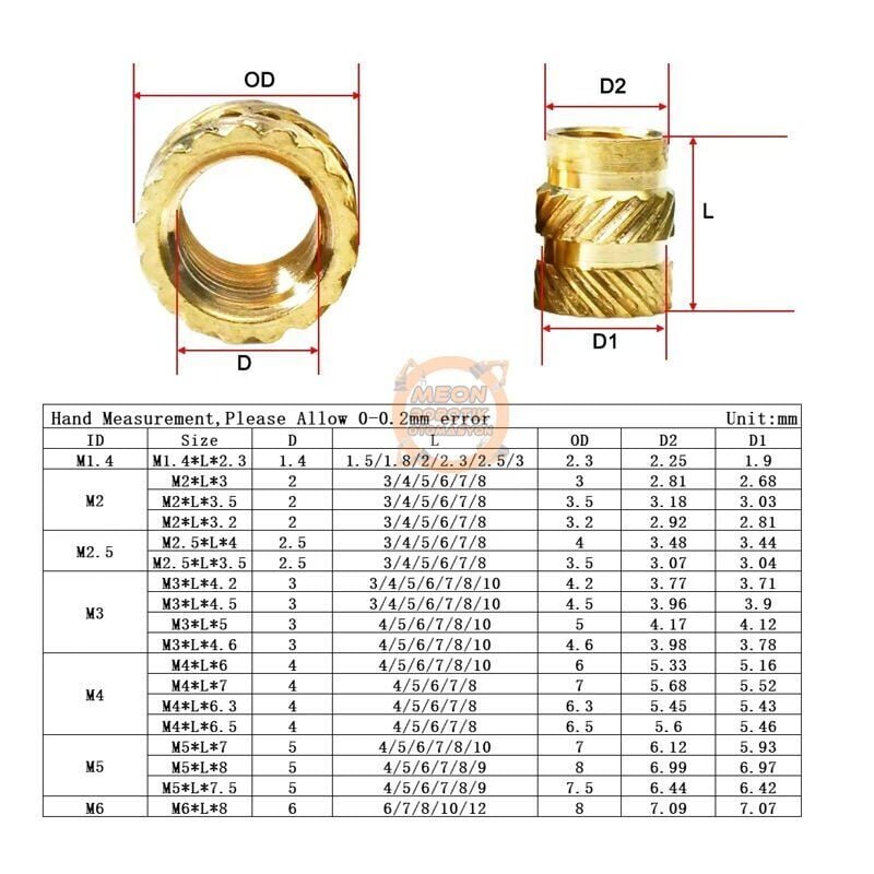 M2 3X3.5 İnsert Çakma Somun - 3D Baskı Pirinç Somun (OD:3,5 mm L:3 mm) 50 Adet