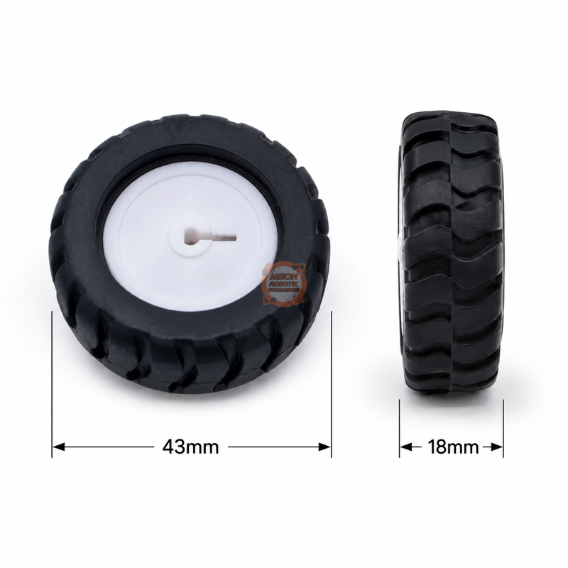 N20 Tekerlek 43x18 mm Kauçuk – 3 mm D Şaftlı Motor Uyumlu