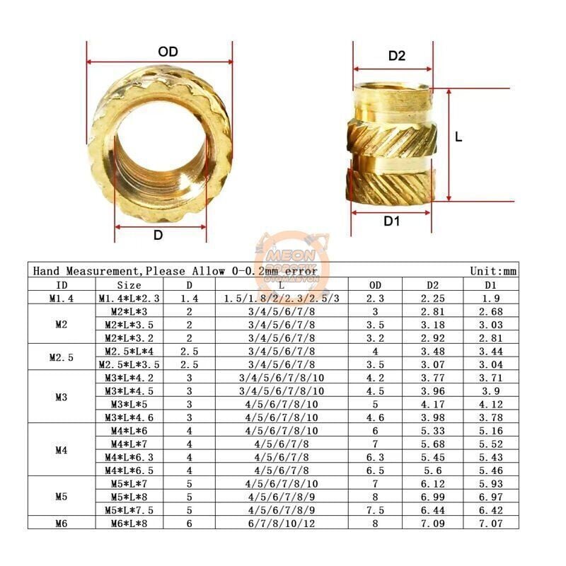 M6 7X9 MM  İnsert Çakma Somun - 3D Baskı Pirinç Somun (OD:9 mm L:7 mm) 50 Adet