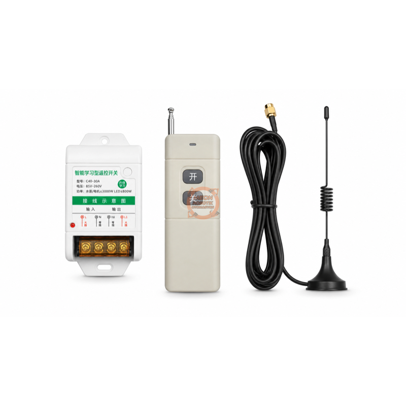 433 MHz RF Uzaktan Kumandalı 30A Açma-Kapama Kontrol Anahtarı – 85–260 V, 3000 Metre Menzil | Kuyu Pompası ve Tarımsal Sulama Sistemleri