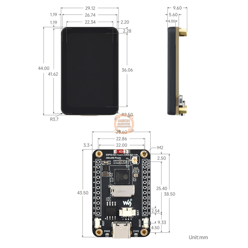 ESP32-S3 1.64″ AMOLED Dokunmatik Ekranlı WiFi ve Bluetooth Geliştirme Kartı Waveshare