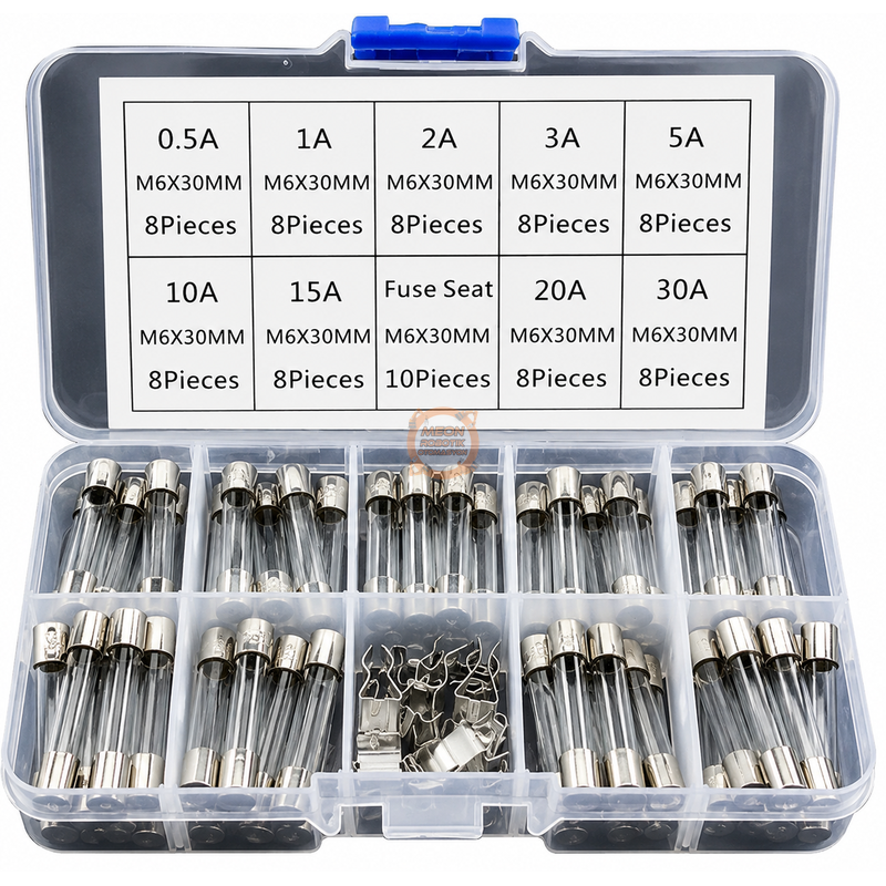 72 Parça 6×30 mm Cam Sigorta Seti 250 V 0.5A–30A Kutulu