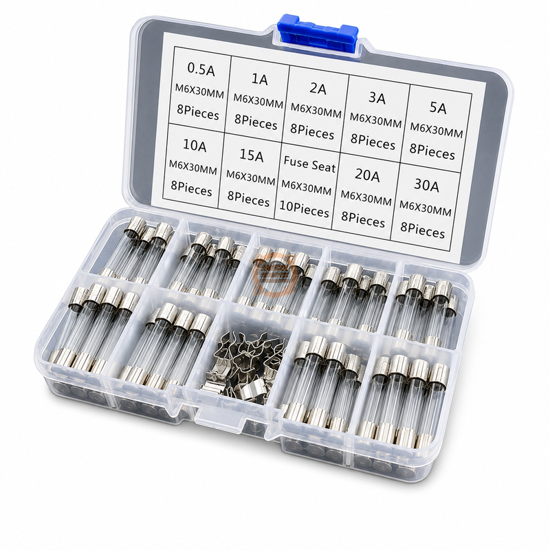 72 Parça 6×30 mm Cam Sigorta Seti 250 V 0.5A–30A Kutulu