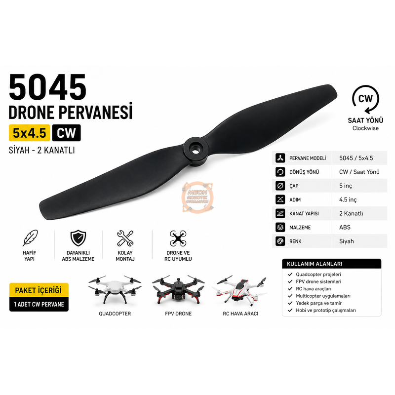 5045 Drone Pervanesi 5x4.5 CW Siyah 2 Kanatlı