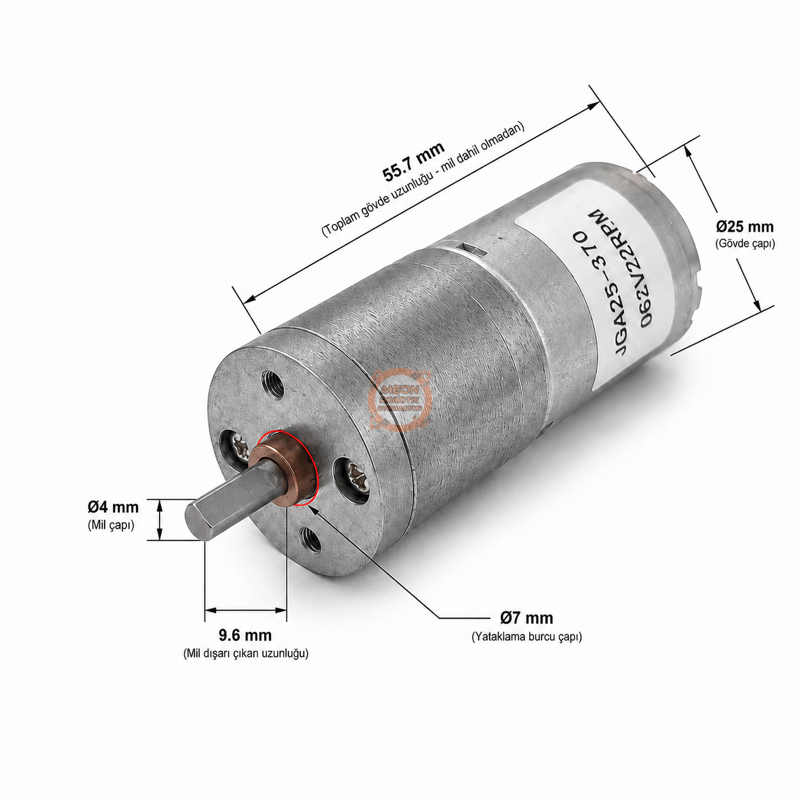 6V 25 mm 26 RPM Redüktörlü DC Motor – JGA25-370